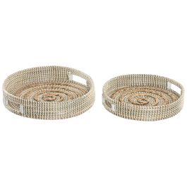 DKD Home Decor Bandeja Decorativa Boho Natural de Seagrass y Jacinto de Agua 40x40x8 cm Set de 2 Hecha a Mano Precio: 73.50000042. SKU: B1CHFB22PM