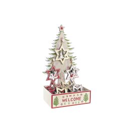 DKD Home Decor Decoración Colgante Navidad Tradicional Estrella Madera Rojo Marrón Blanco Verde 11 x 32 x 17 cm Pack 12 Unidades