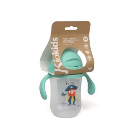 KioKids Taza de Aprendizaje Step 3 Verde 300 ml con Asas, Pajita Contrapesada, Antiahogo y Anticólico para Bebés +6 meses