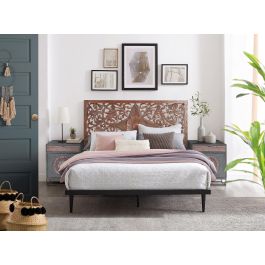 Giner y Colomer Vitrina Madera de Mango Maciza 2 Puertas Blanco Envejecido 160x110 cm