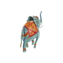 DKD Home Decor Decoración Elefante Indio de Metal Fucsia Azul 12x40x40 cm Pack 2 Unidades