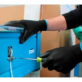 Juba Guante de poliéster con palma de poliuretano, Keep Safe negro, talla 9/L, transpirable y flexible para bricolaje y montaje