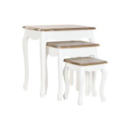 DKD Home Decor Mesita Auxiliar Tradicional Versalles3 Blanco Natural Madera Abeto 40 x 61 x 60 cm Set de 3