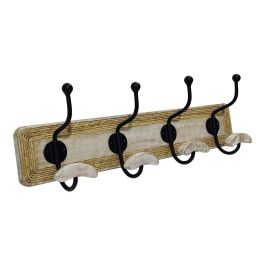 DKD Home Decor Perchero de Pared Cottage Mango Cuerda Hierro Marrón 53x18x10 cm con 4 Ganchos (2 Unidades)
