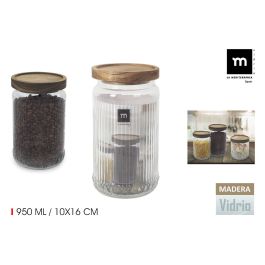 Tarro de vidrio con tapa de madera 950 ml relieve La Mediterranea - Anna (12 Unidades) Precio: 35.50000003. SKU: B1F8MDMHYJ