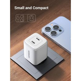 UGREEN Nexode 45W Cargador USB-C Dual PD 3.0 QC 4 (25W+20W) Blanco para Carga Rápida Universal