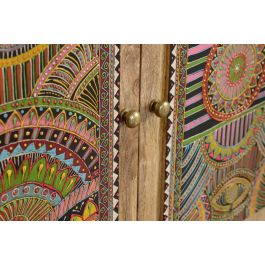 Giner y Colomer Mueble Auxiliar Mango Natural con Detalles Multicolor 60x60x30 cm