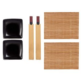 Kinvara Set de Sushi de Cerámica y Bambú Negro 6 Piezas 20x3x27 cm (Set de 12)