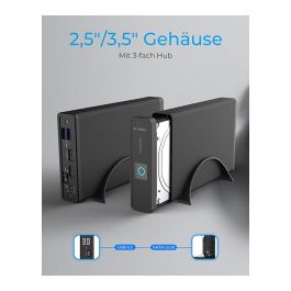 ICY BOX IB-382H-C31 Carcasa Externa HDD/SSD 2.5" / 3.5" USB 3.2 Gen 2 Tipo-C con Hub, SATA III, 10 Gbps, Hot-swap, Negro