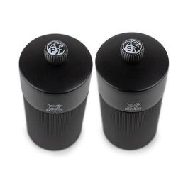 PEUGEOT Line Night Chic Salero y Pimentero Negro de Madera y Metal, Acero Inoxidable, Molienda Ajustable, 12 cm (120 mm) - Juego de 2 - 43285