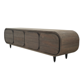 DKD Home Decor Mueble TV Indo 2c25 Moderno Marron Teca Reciclada 4 Puertas 45 x 50 x 200 cm