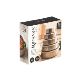 Kinvara Set 5 Fiambreras Acero Inoxidable Plástico PP Medidas 10x10x4 cm a 18.2x18.2x6.3 cm Color Acero Blanco (Set de 12)