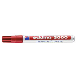Edding Marcador Permanente 3000 Rojo (Set de 10) - Marcador de tinta indeleble para múltiples superficies, grosor de trazo 1.5-3mm, resistente al agua y roce. (Set de 10)