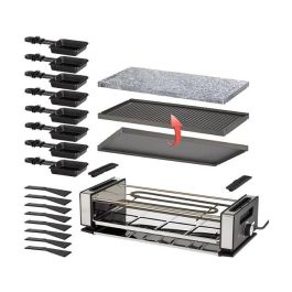 UNOLD Tischgrill Raclette Delice Basic 48760, para 8 personas, 2 placas antiadherentes desmontables, potencia 1200W, termostato ajustable, color negro y acero inoxidable
