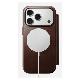 Nomad Modern Leather Folio para iPhone 17 Pro - Funda de Cuero Marrón Rustic con 3 Bolsillos, Compatible con MagSafe, Cierre Magnético