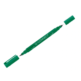 Q-connect Rotulador Marcador Permanente Doble Punta Color Verde Trazo 0,4 mm y 1 mm