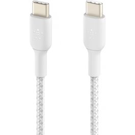 Belkin CAB004BT1MWH2PK Cable Trenzado USB-C a USB-C 2.0, 1m, Blanco, 480Mbps, Carga Rápida 60W, Doble Pack