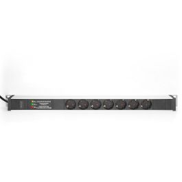 Digitus Regleta de Enchufes con Perfil de Aluminio, 7 Tomas Tipo F, Cable de 2m, Protección Sobretensión, 16A/3600VA