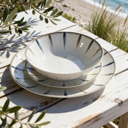 DKD Home Decor Vajilla Azul Blanco Porcelana Set de 18 Piezas Apto Microondas Lavavajillas 26.8 x 2.8 x 26.8 cm