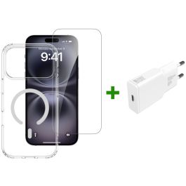 4smarts 541559 Starter Set Premium 3en1 para iPhone 17 Pro Max, Bumper Transparente Blanco Compatible con MagSafe y Cargador Inalámbrico