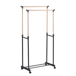 Confortime Perchero Doble Wood 80x43x90-160 cm - Barra Ajustable de Acero y Madera (6 Unidades)
