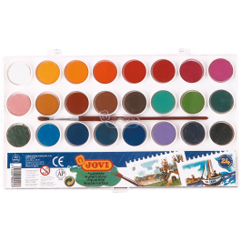 Jovi Acuarelas en Pastillas 22 mm con Pincel, Estuche 24 Ud Colores Surtidos