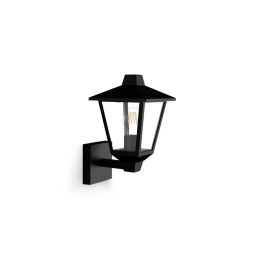 Philips Kinno Aplique de Pared Exterior Tipo Farola E27 25W Negro, Luz Hacia Arriba, IP44 (Bombilla No Incluida)