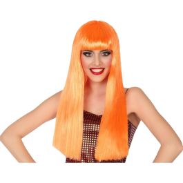 Peluca Larga Lisa Naranja con Flequillo para Disfraces de Payaso, Personajes de Dibujos Animados o Looks Neón
