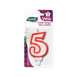 Vela Blanca con Borde Rojo 7 cm N.5 Algon (36 Unidades) Vela Blanca con Borde Rojo 7 cm N.5 Algon (36 Unidades)