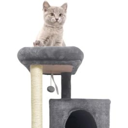 Aucune AL104 Rascador para gatos gris oscuro con 1 plataforma, 1 pelota, 2 casetas, 1 rampa - 44,5 x 48 x 86 cm