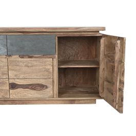 DKD Home Decor Buffet Alpino Natural Gris Madera Sheesham con 2 Cajones, 4 Puertas y 2 Estanterías - Ancho 175 x Fondo 45 x Alto 72 cm