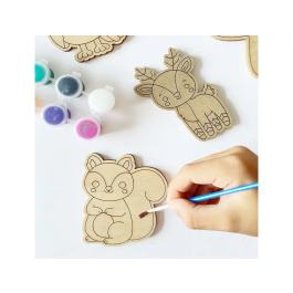 Wondee Kit para Colorear Animales del Bosque con Figuras de Madera Sostenible para Niños, Fomenta Creatividad y Motricidad Fina