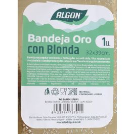 Bandeja rectangular en oro con blonda Algon 32x39 cm (36 Unidades) Bandeja rectangular en oro con blonda Algon 32x39 cm (36 Unidades)