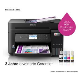 Epson ET-3850 Impresora Multifunción EcoTank 3 en 1, A4, Wi-Fi, ADF, Duplex, Inyección de Tinta, Color, 4800 x 1200 DPI