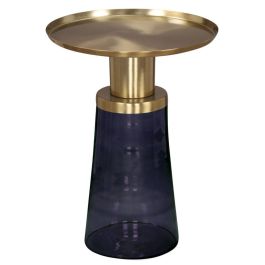 DKD Home Decor Mesita Auxiliar Moderna de Cristal y Hierro Azul y Dorado 37 x 50 x 37 cm Precio: 117.49999998. SKU: S3044060