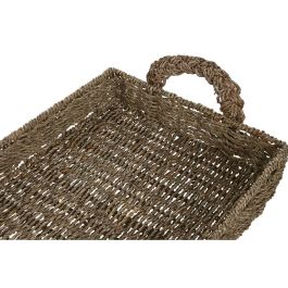 DKD Home Decor Bandeja Tropical Natural de Seagrass y Metal 50x35x15 cm Set de 2