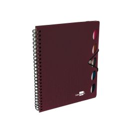 Cuaderno Espiral Liderpapel A4 Micro Executive Tapa Plastico 100H 80 gr Cuadro 5 mm 5 Separadores Con Gomilla Burdeos