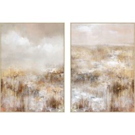 DKD Home Decor Cuadro Decorativo de Pared Glam Abstracto Dorado Rosa Palo de Lienzo y PS 143x103x4.5 cm (2 Unidades)