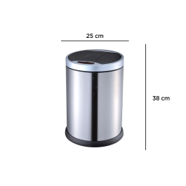 Q-connect Papelera con Sensor Automático de Metal, Cromada, Capacidad 10 Litros