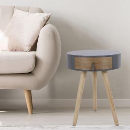 Home Deco Factory Essentiel Mesa Redonda Auxiliar con Cajón Gris Diámetro 35 cm Altura 46,5 cm