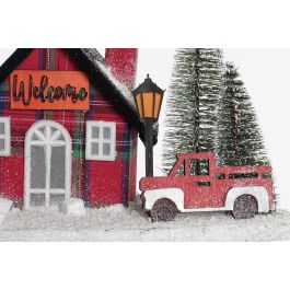 DKD Home Decor Decoración Luminosa Navidad: Casa Alpina LED de Porexpan, Rojo, Negro, Verde 15x21x38 cm (2 Pilas AA)
