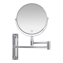 Andrea House Espejo extensible cromado x5au, redondo de doble cara, 1 y 5 aumentos, 21,5 - 39x3x26,5cm