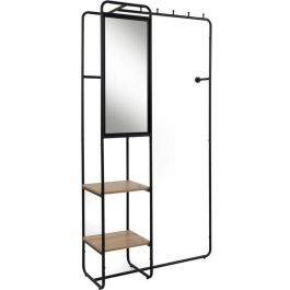 LUTON Mueble de recibidor LUTON003747 con estructura metálica negro/roble artesano, 100x185x37 cm, 2 estantes y espejo