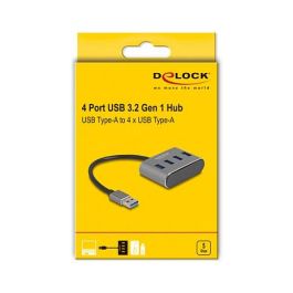 DeLOCK Hub USB 4 Puertos USB 3.2 Gen 1 Tipo-A, 5 Gbps, Negro, Metal, Cable 0.2m, Plug and Play, Compatible con Windows, macOS, ChromeOS