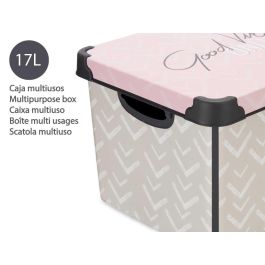 Caja de Plástico Kipit Vibes 17L, 28x22x37 cm, con Asa - Gris/Rosa (12 Unidades) Caja de Plástico Kipit Vibes 17L, 28x22x37 cm, con Asa - Gris/Rosa (12 Unidades)