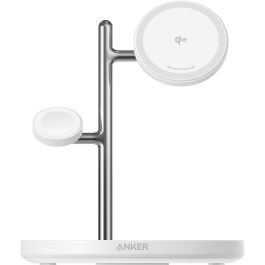 Anker Estación de Carga Inalámbrica MagGo 3 en 1 Plegable Blanco, 25W con Carga Rápida para iPhone y Apple Watch