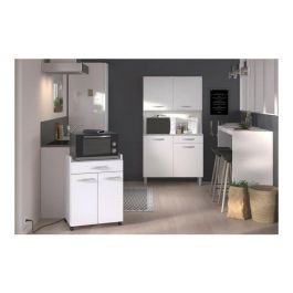 Ekipa Carrito de Cocina HARMONY con Ruedas, Blanco Mate, 2 Puertas, 1 Cajón, Ideal Microondas, L 60 x P 44.5 x H 81.5 cm