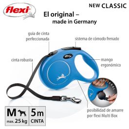 Flexi Correa Retráctil New Classic de Cinta de Nylon y Plástico para Perros, Talla M, 5 Metros, Azul