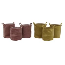 DKD Home Decor Cesta Básicos de Poliéster en Colores Mostaza y Terracota, Set de 3 Piezas, 38x38x40 cm (Pack de 2 Unidades)