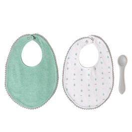 KioKids Set 2 Baberos de Algodón y Cuchara de Silicona Grado Alimenticio, No Tóxica, Verde Salvia +0 meses KioKids Set 2 Baberos de Algodón y Cuchara de Silicona Grado Alimenticio, No Tóxica, Verde Salvia +0 meses